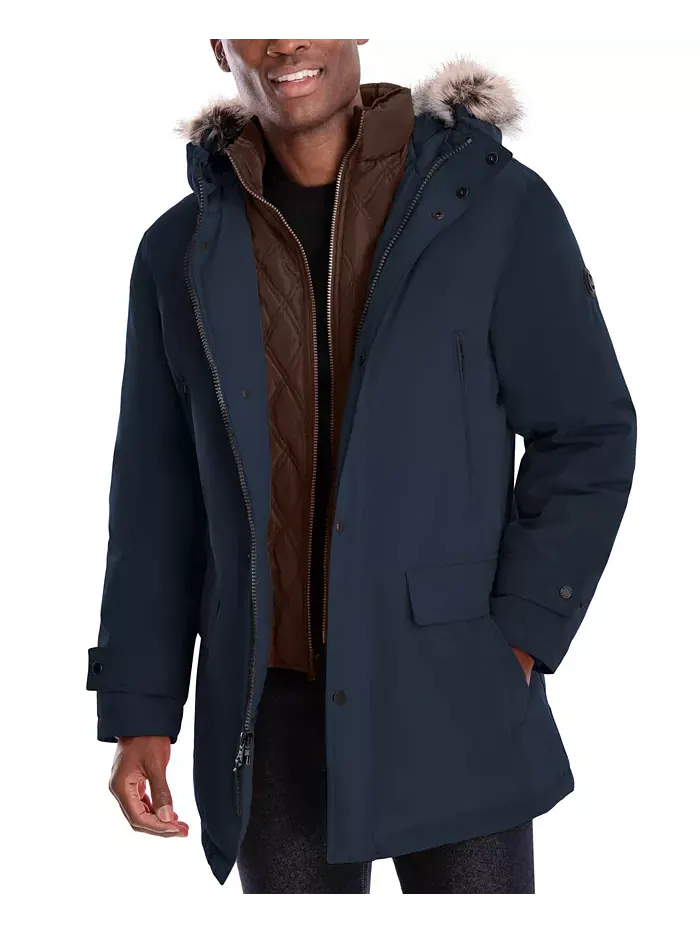Парка с капюшоном и нагрудником Michael Kors Men's Hooded Bib Snorkel Parka — изображение 1 из 3, темно-синий
