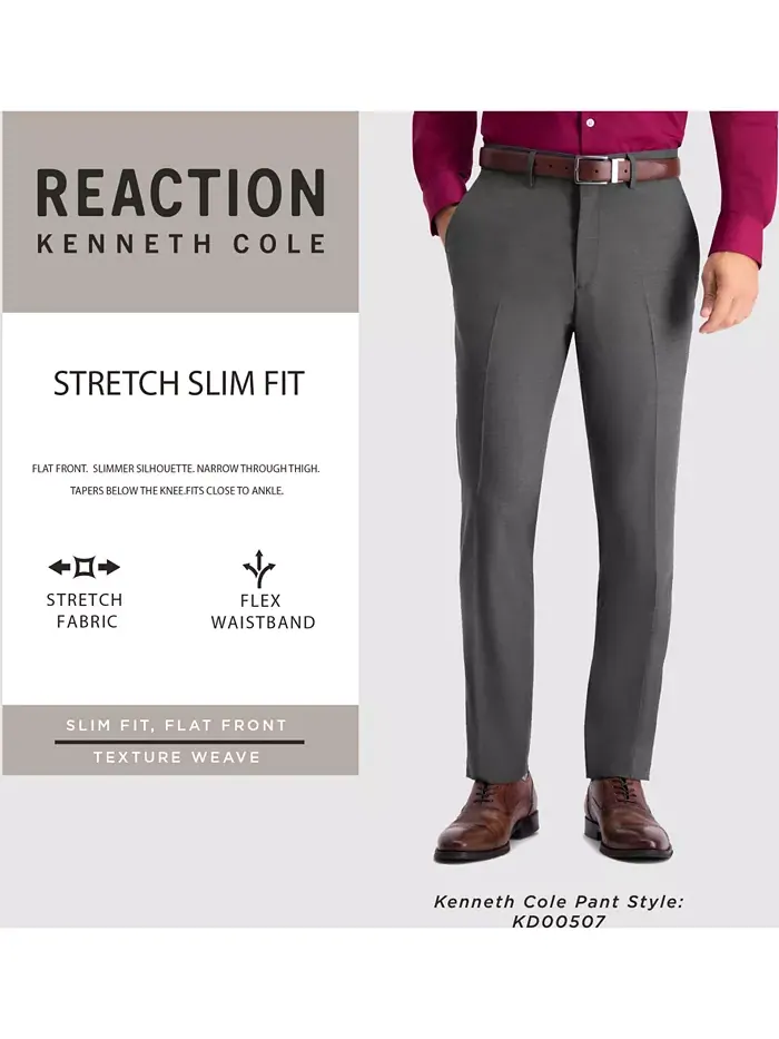 Мужские классические брюки Premium Textured Weave Slim-Fit с эффектом стрейч Kenneth Cole Reaction — изображение 7 из 8