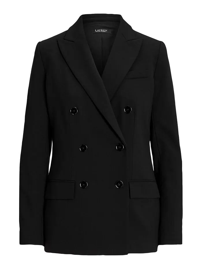 Женский двубортный шерстяной креповый пиджак Lauren Ralph Lauren — изображение 5 из 5, черный