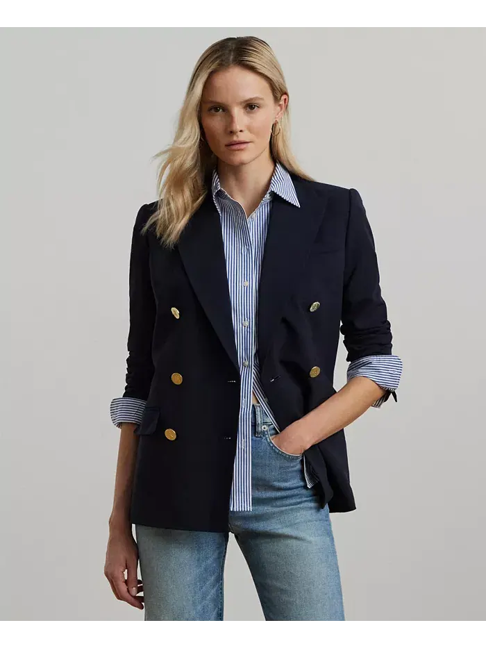 Женский двубортный шерстяной жакет из крепа Lauren Ralph Lauren
