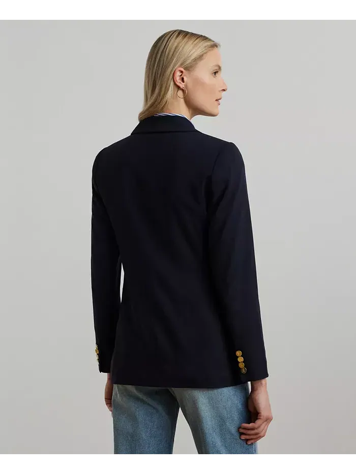 Женский двубортный шерстяной жакет из крепа Lauren Ralph Lauren — изображение 2 из 9, темно-синий