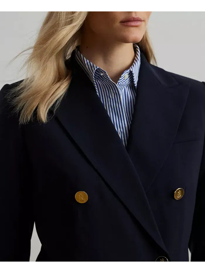Женский двубортный шерстяной жакет из крепа Lauren Ralph Lauren — изображение 3 из 9, темно-синий