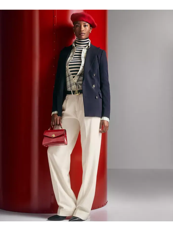 Женский двубортный шерстяной жакет из крепа Lauren Ralph Lauren — изображение 4 из 9, темно-синий