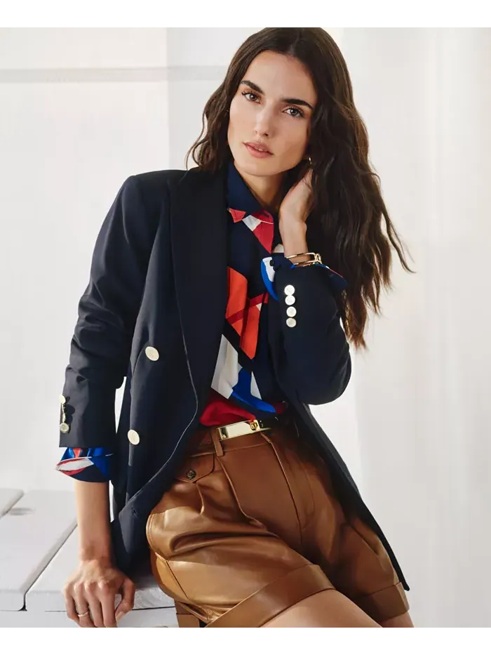 Женский двубортный шерстяной жакет из крепа Lauren Ralph Lauren — изображение 8 из 9, темно-синий