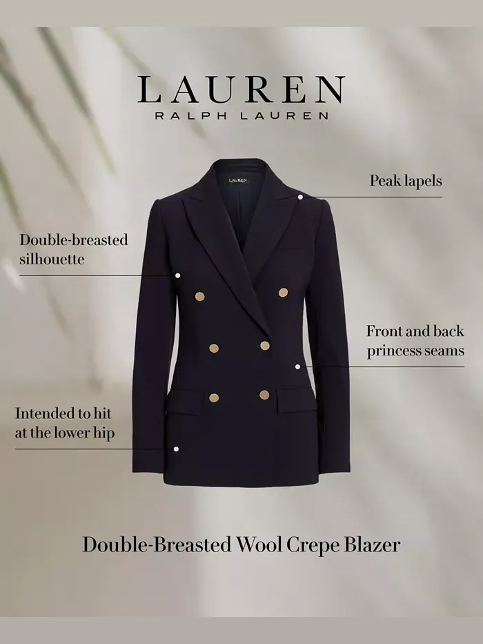 Женский двубортный шерстяной жакет из крепа Lauren Ralph Lauren — изображение 9 из 9, темно-синий