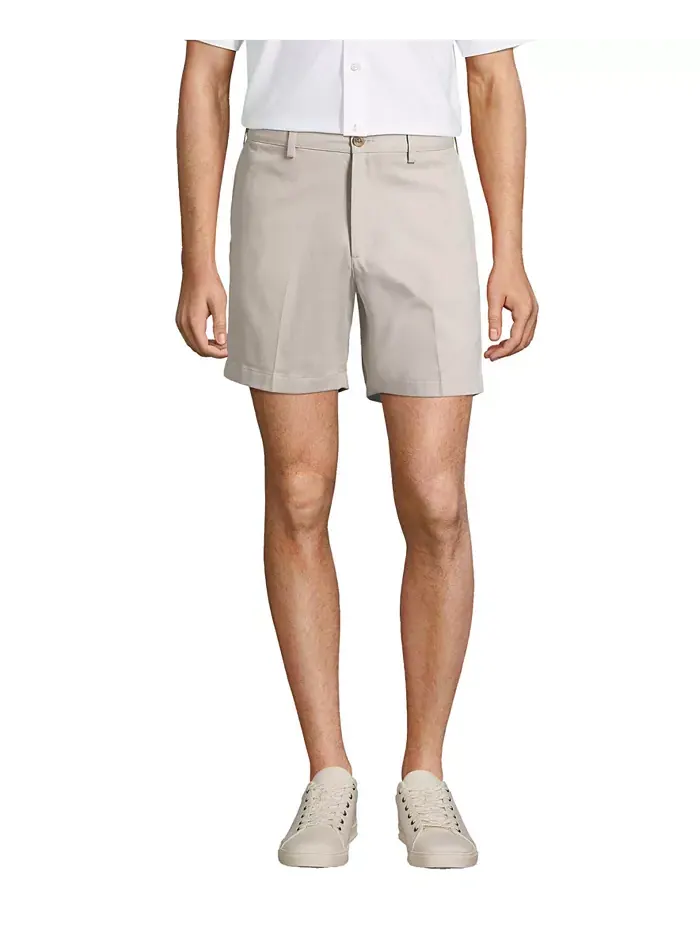 Мужские немнущиеся шорты-чинос Comfort Waist Plain Front длиной 6" Lands' End — изображение 1 из 3, светлый камень