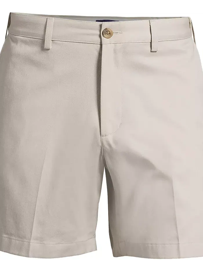 Мужские немнущиеся шорты-чинос Comfort Waist Plain Front длиной 6" Lands' End — изображение 2 из 3, светлый камень