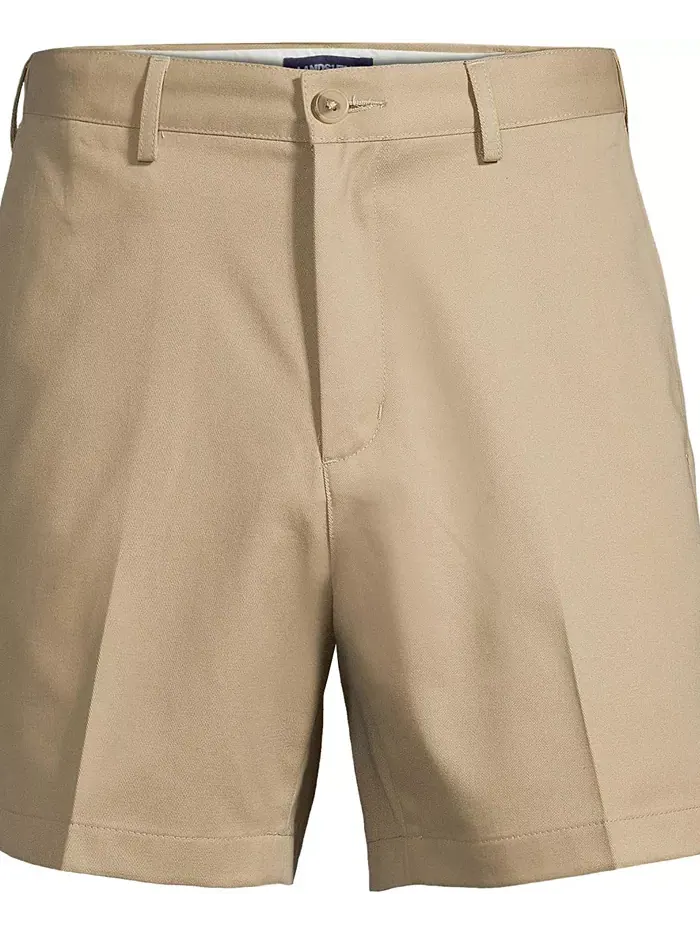 Мужские немнущиеся шорты-чинос Comfort Waist Plain Front длиной 6" Lands' End — изображение 2 из 3, хаки