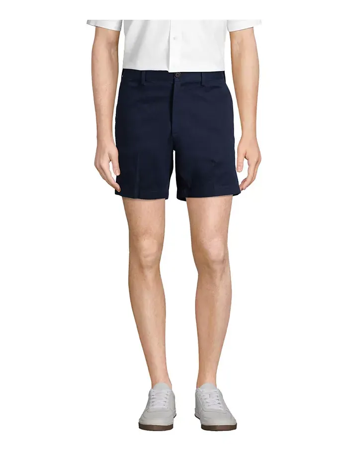 Мужские немнущиеся шорты-чинос Comfort Waist Plain Front длиной 6" Lands' End — синий