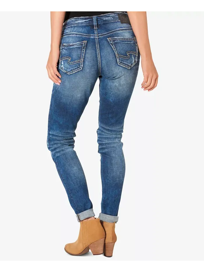 Джинсы Girlfriend Mid Rise с потертостями Silver Jeans Co. — изображение 2 из 6, синий