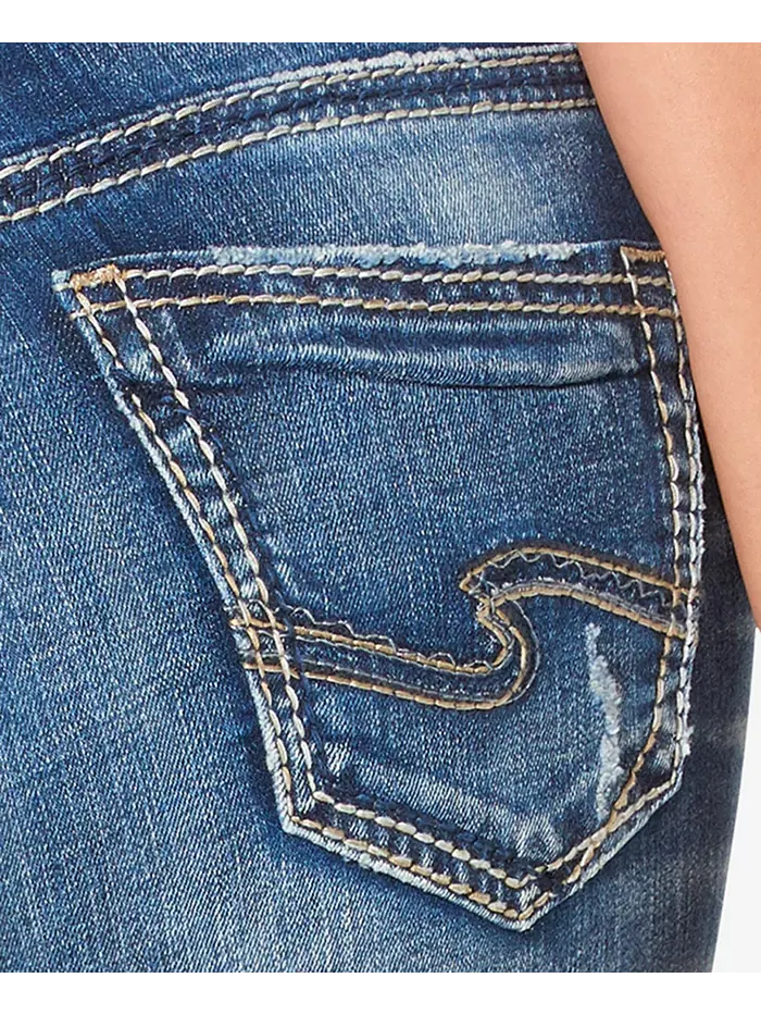 Джинсы Girlfriend Mid Rise с потертостями Silver Jeans Co. — изображение 3 из 6, синий