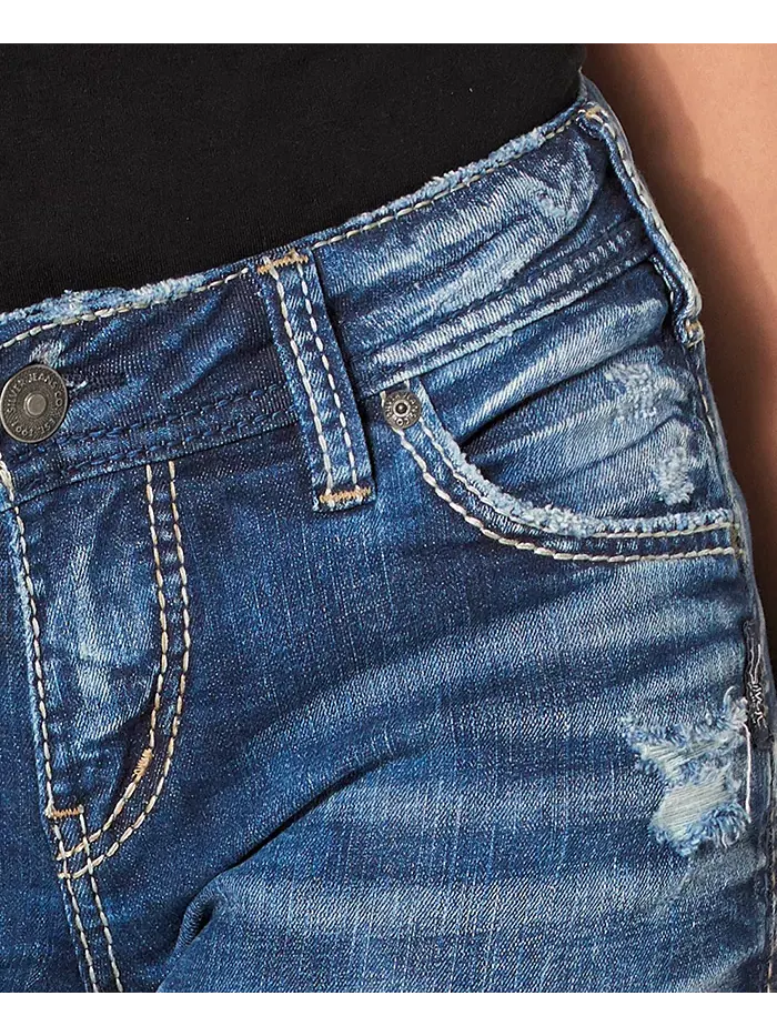 Джинсы Girlfriend Mid Rise с потертостями Silver Jeans Co. — изображение 5 из 6, синий