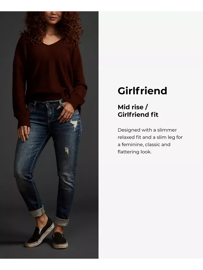 Джинсы Girlfriend Mid Rise с потертостями Silver Jeans Co. — изображение 6 из 6, синий