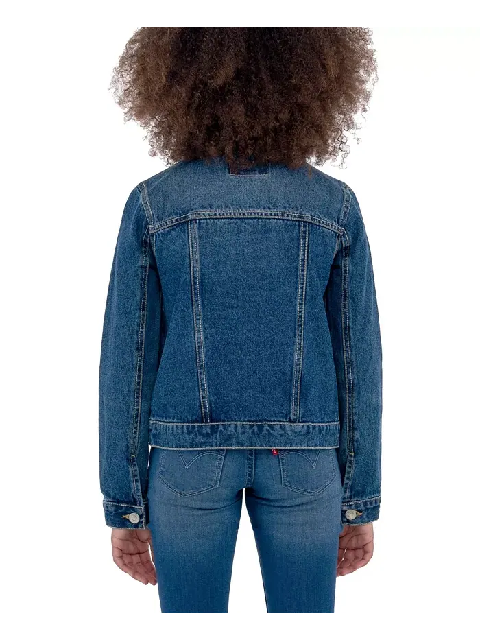 Стильная джинсовая куртка-косуха с воротником для девочек Levi's — изображение 2 из 8, синий