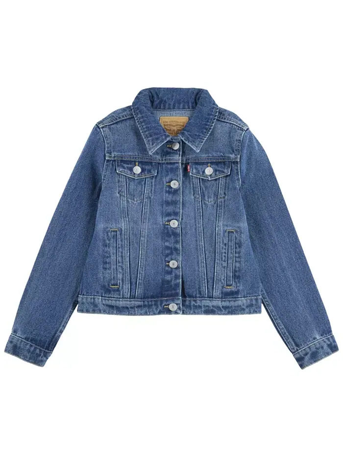 Стильная джинсовая куртка-косуха с воротником для девочек Levi's — изображение 3 из 8, синий