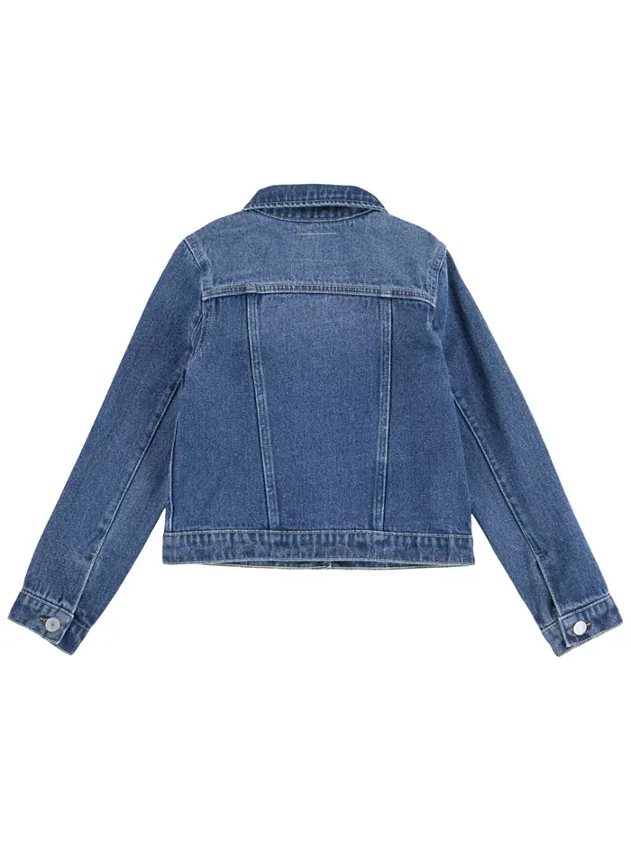Стильная джинсовая куртка-косуха с воротником для девочек Levi's — изображение 4 из 8, синий