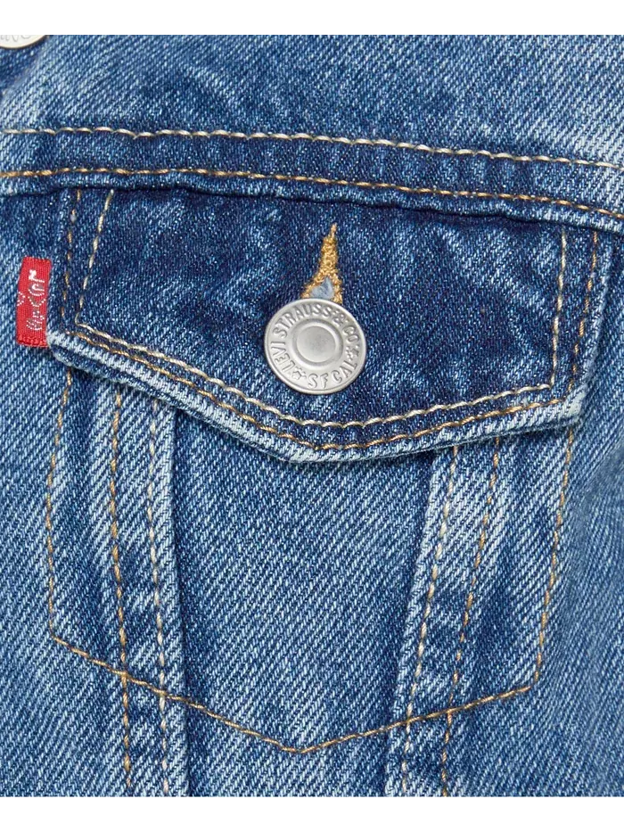 Стильная джинсовая куртка-косуха с воротником для девочек Levi's — изображение 5 из 8, синий