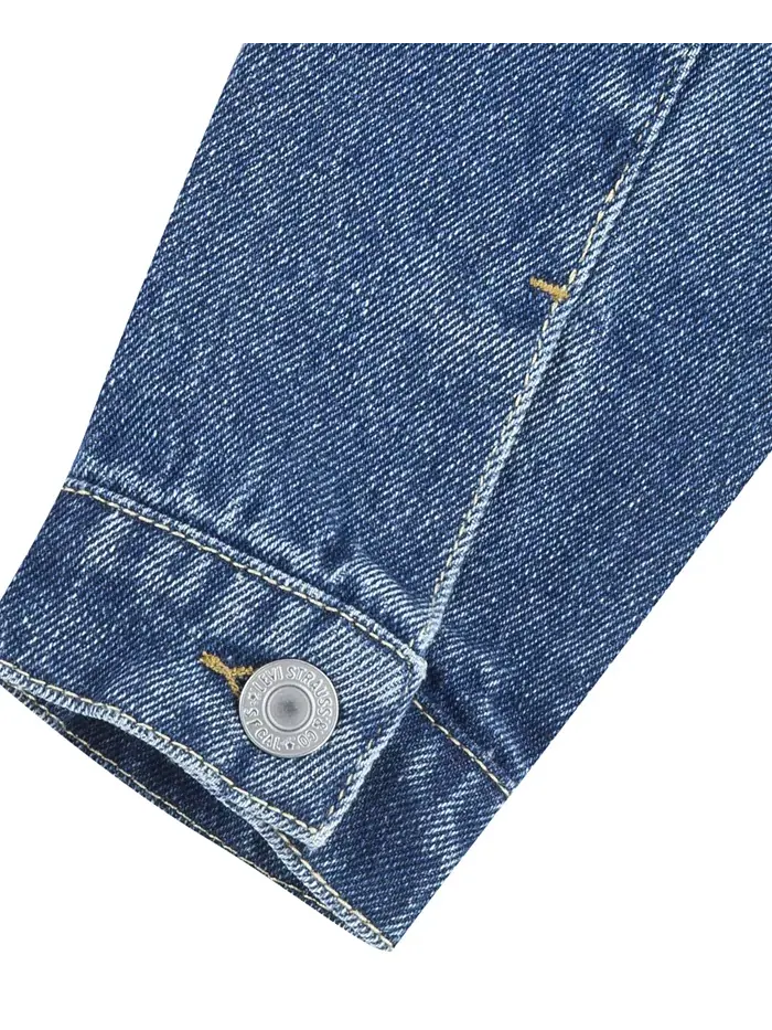 Стильная джинсовая куртка-косуха с воротником для девочек Levi's — изображение 7 из 8, синий