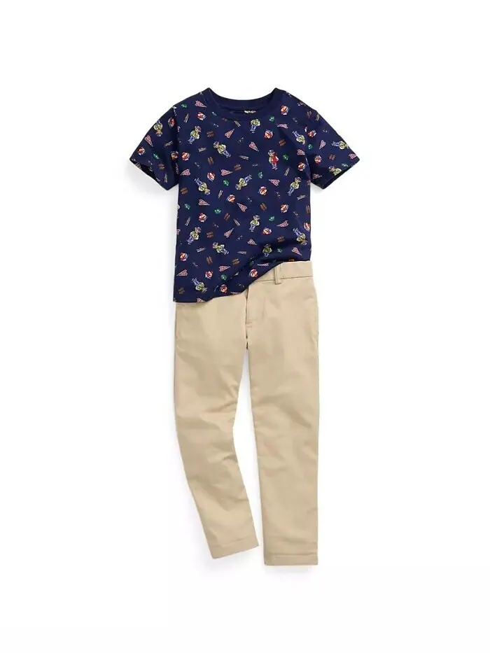 Брюки прямого кроя из твила для малышей и мальчиков Polo Ralph Lauren — изображение 4 из 5, песочный