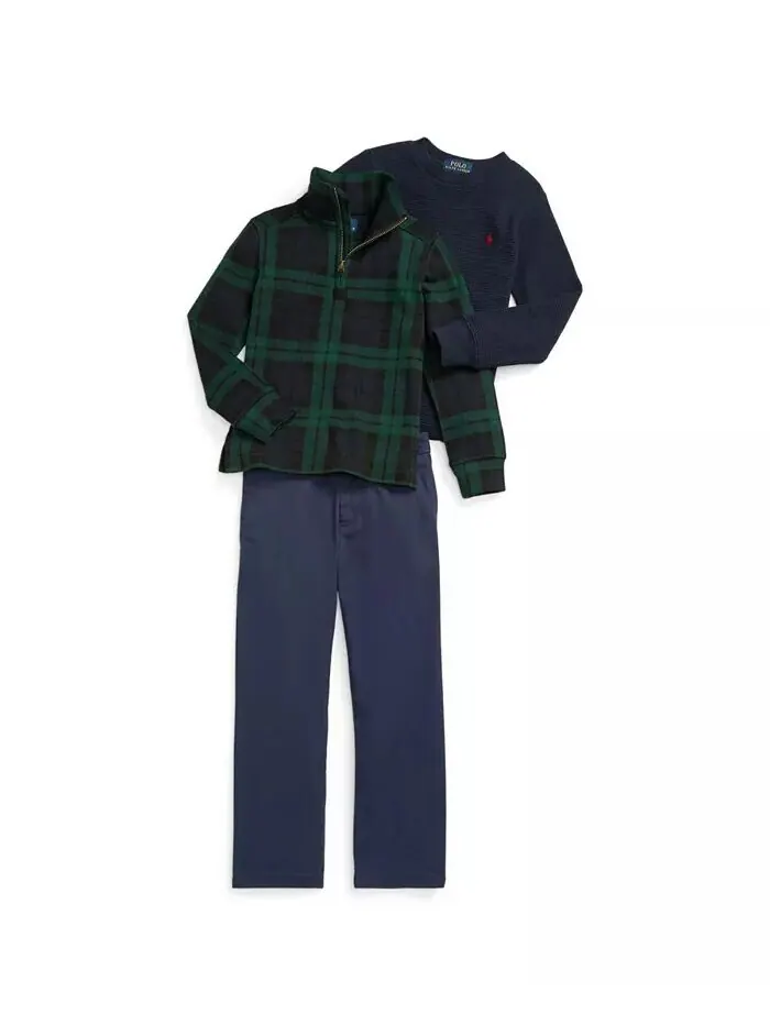 Брюки прямого кроя из твила для малышей и мальчиков Polo Ralph Lauren — изображение 4 из 7, темно-синий