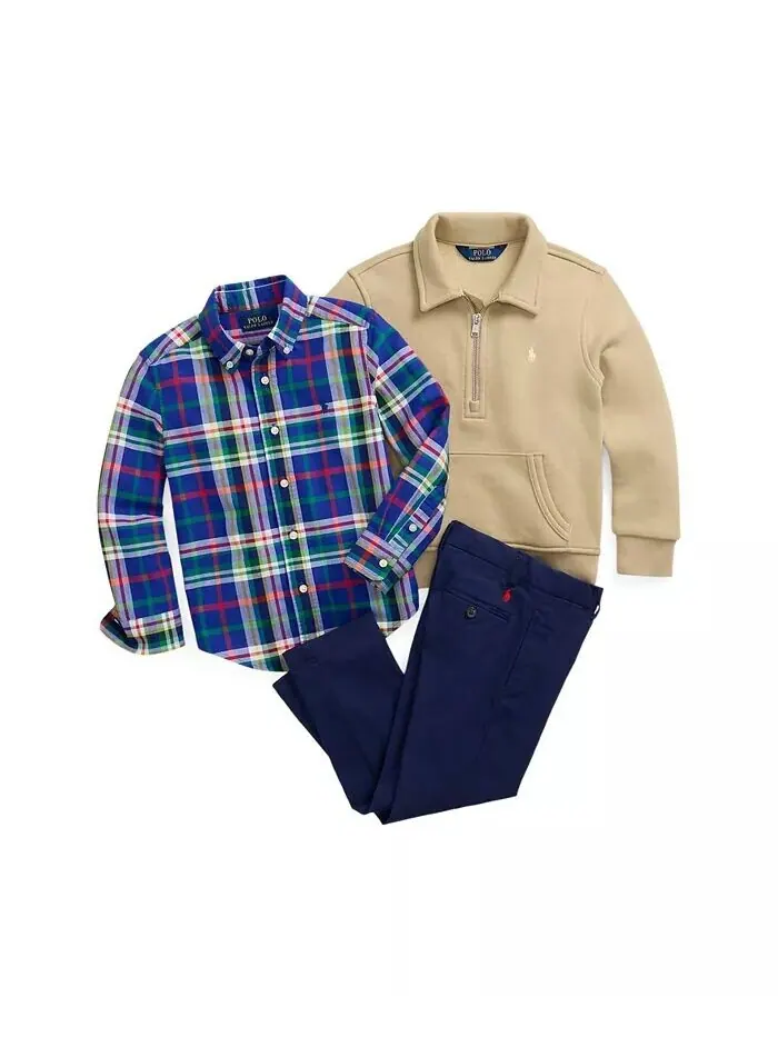 Брюки прямого кроя из твила для малышей и мальчиков Polo Ralph Lauren — изображение 6 из 7, темно-синий