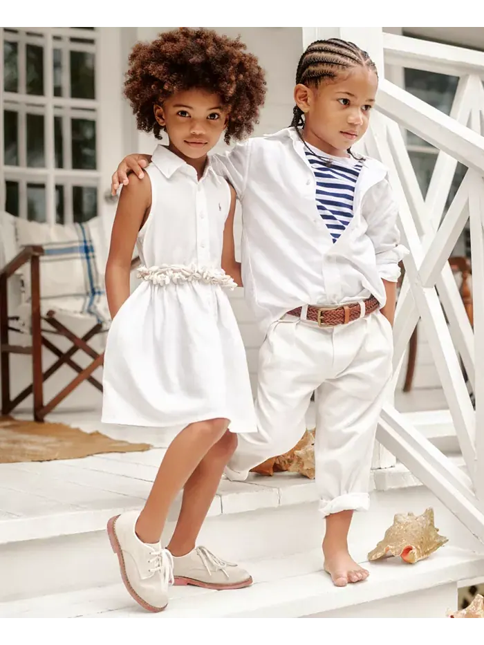 Брюки прямого кроя из твила для малышей и мальчиков Polo Ralph Lauren — изображение 4 из 7, белый