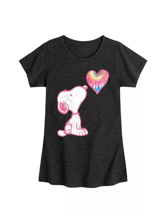 Футболка с короткими рукавами Big Girls Snoopy Tie Dye Heart Graphic Peanuts — черный