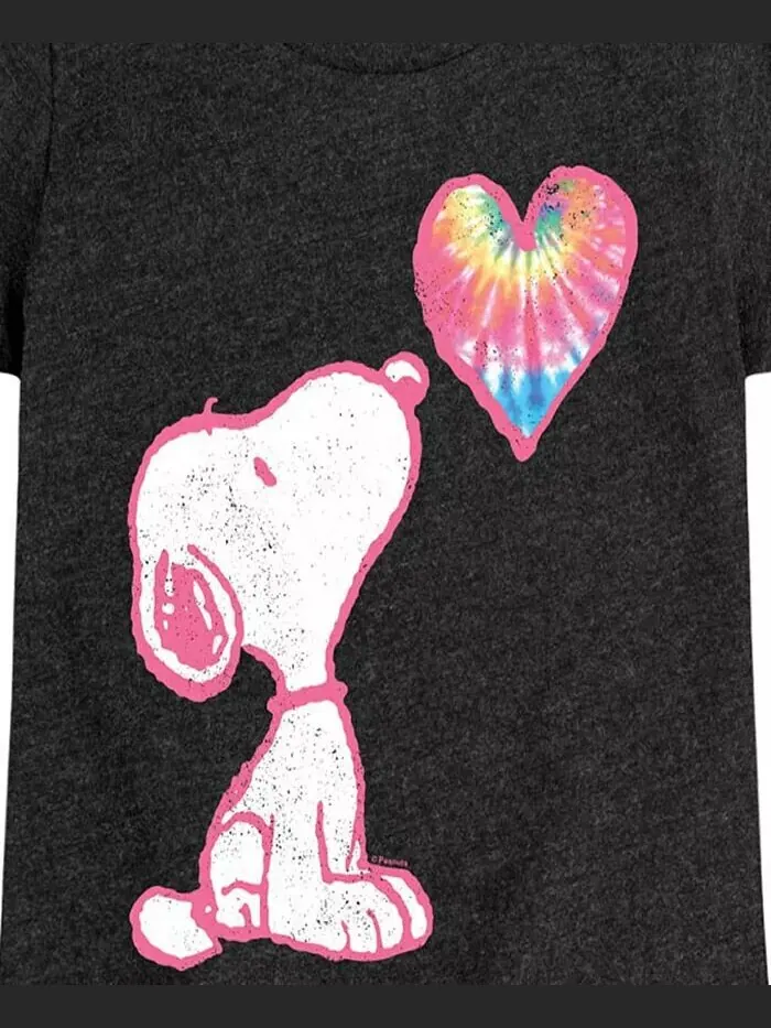 Футболка с короткими рукавами Big Girls Snoopy Tie Dye Heart Graphic Peanuts — изображение 3 из 3, черный