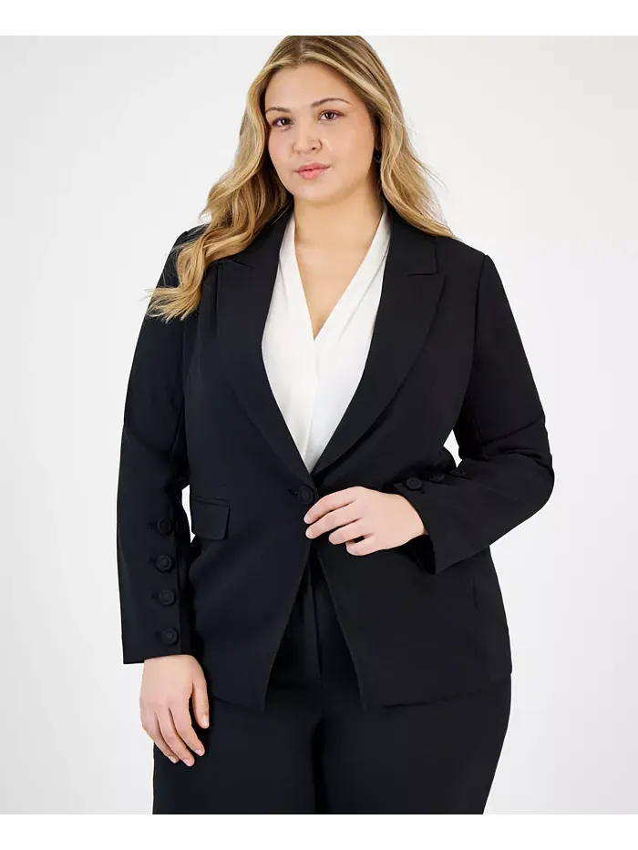 Женский блейзер с длинным рукавом и одной пуговицей Plus Size Tahari ASL — изображение 1 из 2, черный