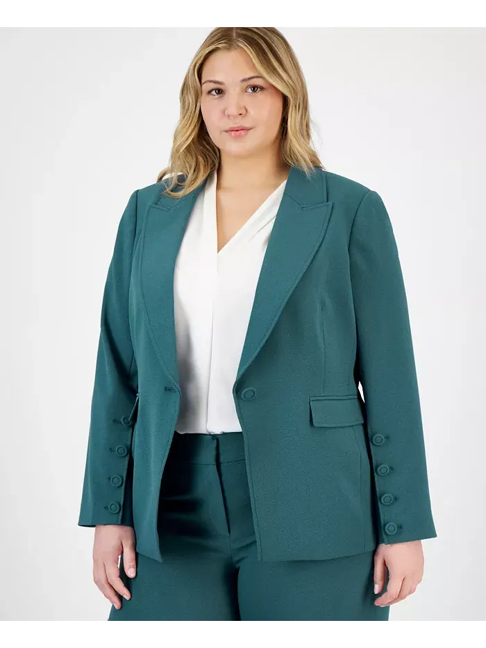 Женский блейзер с длинным рукавом и одной пуговицей Plus Size Tahari ASL — изображение 1 из 4, зеленый