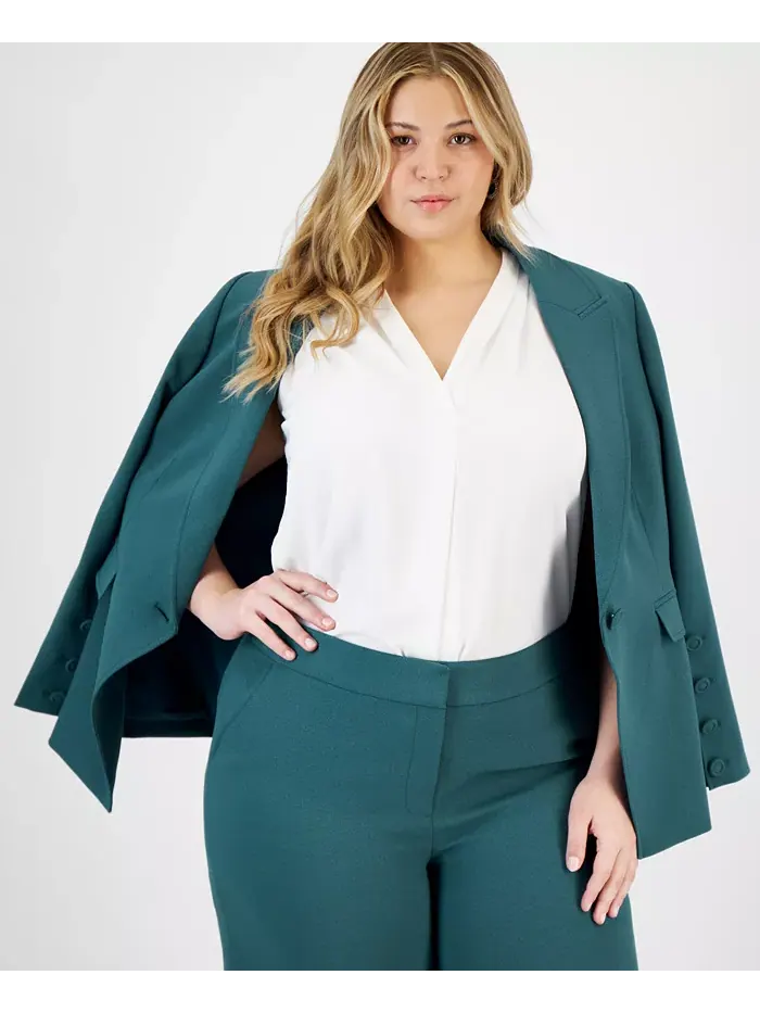 Женский блейзер с длинным рукавом и одной пуговицей Plus Size Tahari ASL — изображение 2 из 4, зеленый
