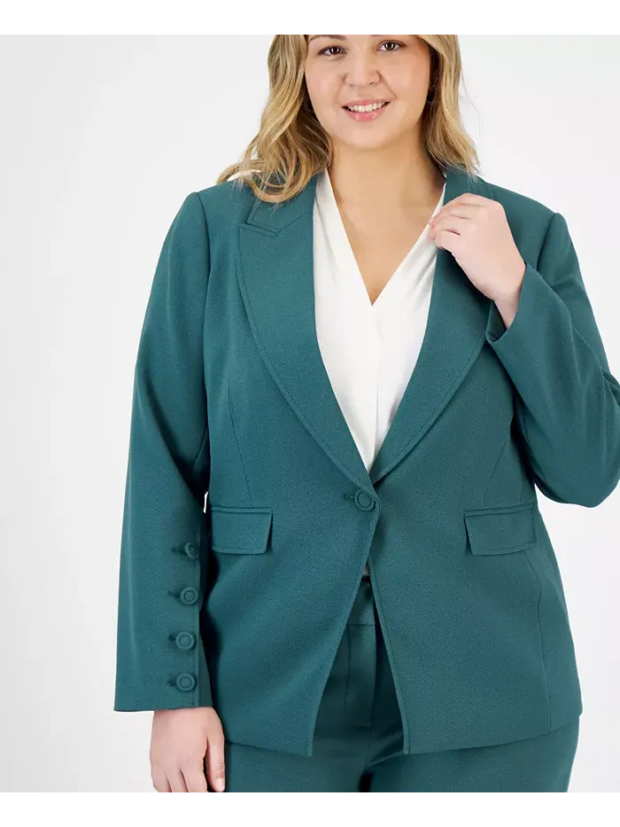 Женский блейзер с длинным рукавом и одной пуговицей Plus Size Tahari ASL — изображение 4 из 4, зеленый