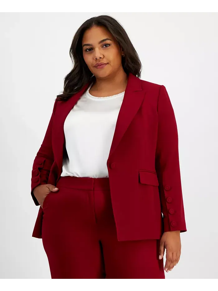 Женский блейзер с длинным рукавом и одной пуговицей Plus Size Tahari ASL — изображение 1 из 2, малина