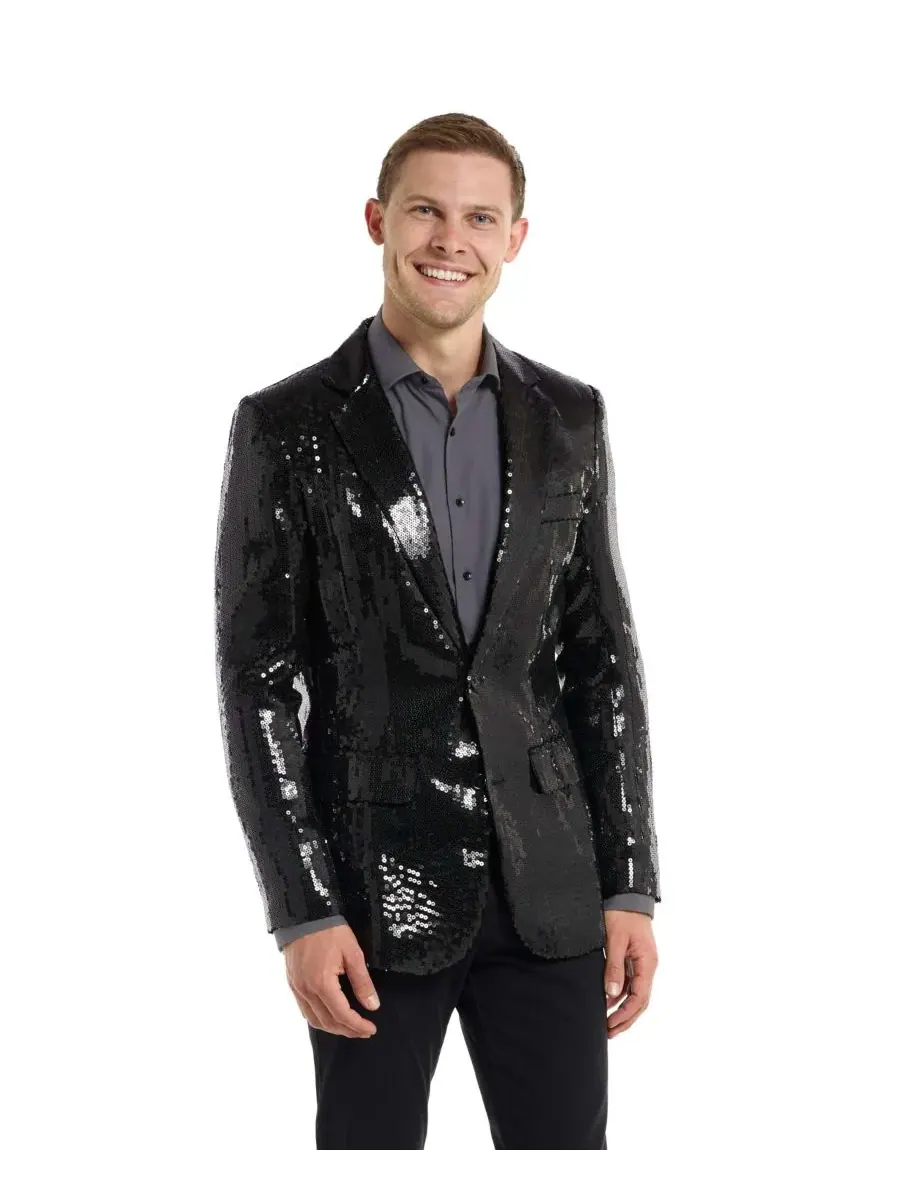 Мужской блестящий праздничный блейзер - Sequins USA Suitmeister — изображение 1 из 2, черный