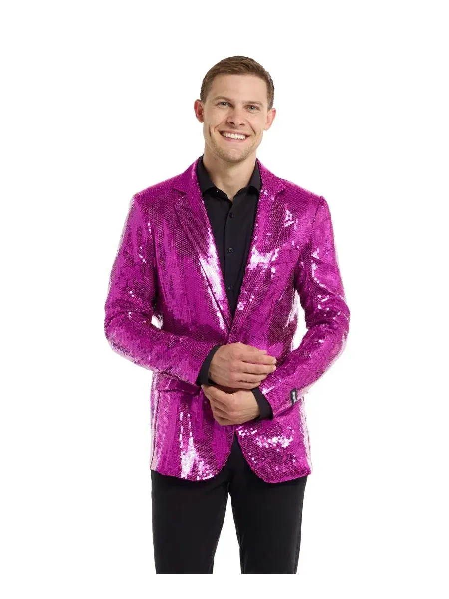 Мужской блестящий праздничный блейзер - Sequins USA Suitmeister — изображение 1 из 2, розовый