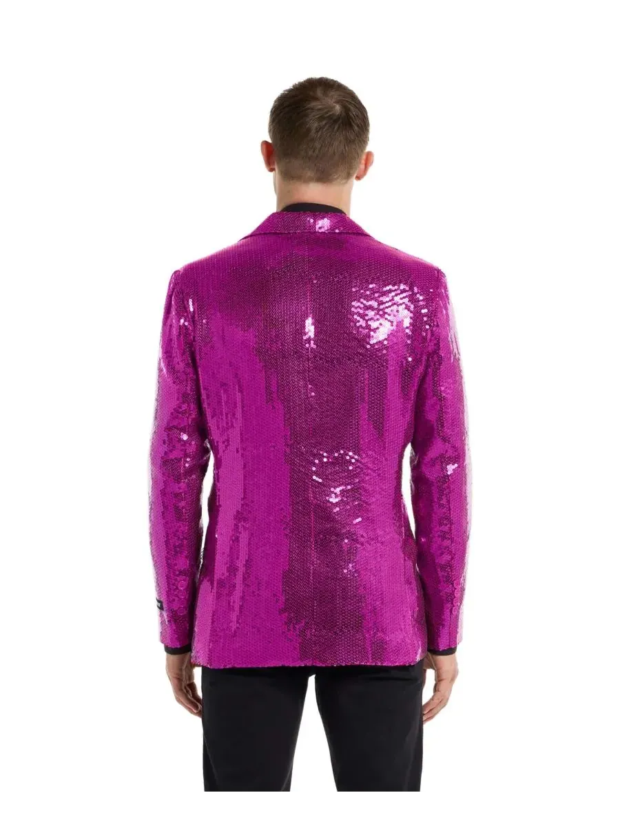 Мужской блестящий праздничный блейзер - Sequins USA Suitmeister — изображение 2 из 2, розовый