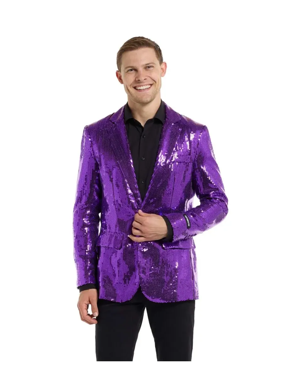 Мужской блестящий праздничный блейзер - Sequins USA Suitmeister — изображение 1 из 2, фиолетовый
