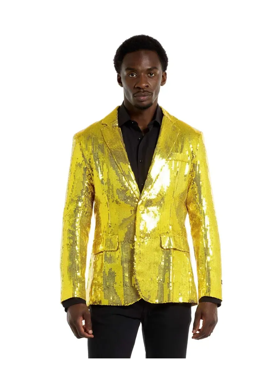 Мужской блестящий праздничный блейзер - Sequins USA Suitmeister — желтый