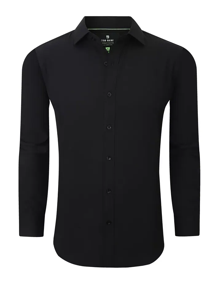 Мужская классическая рубашка Slim Fit из эластичной ткани Tom Baine — изображение 1 из 4, черный