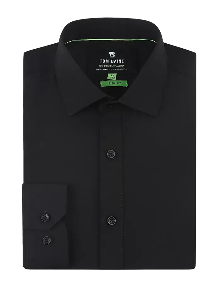 Мужская классическая рубашка Slim Fit из эластичной ткани Tom Baine — изображение 2 из 4, черный