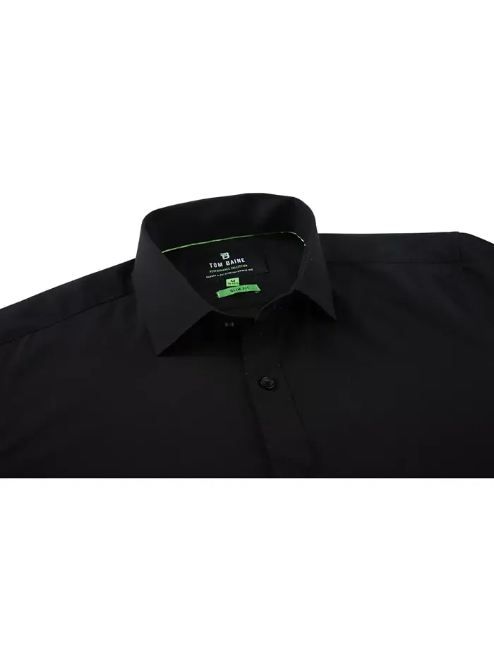 Мужская классическая рубашка Slim Fit из эластичной ткани Tom Baine — изображение 3 из 4, черный