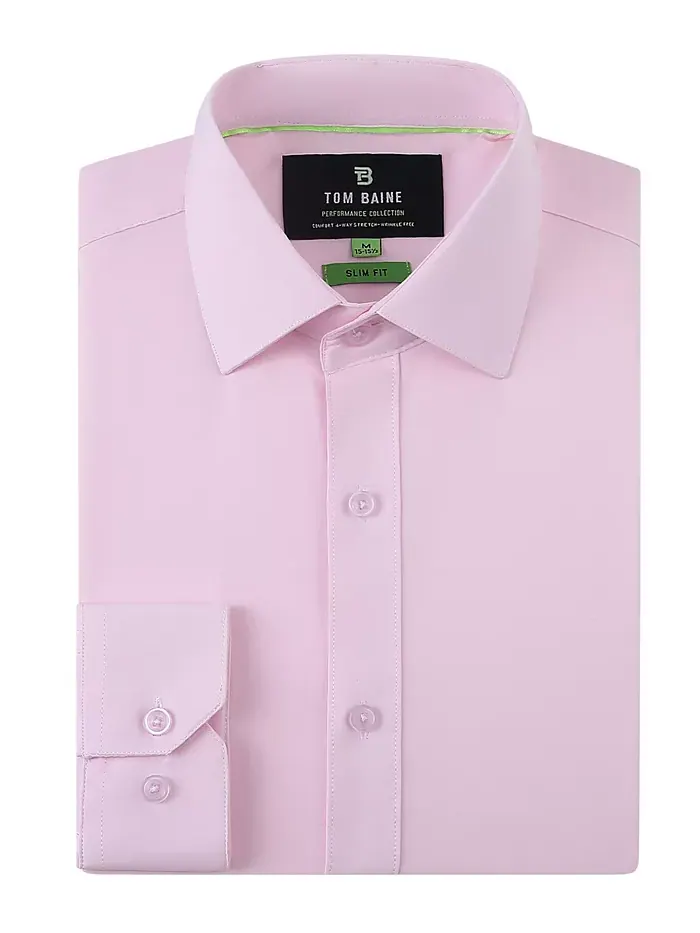 Мужская классическая рубашка Slim Fit из эластичной ткани Tom Baine — изображение 2 из 4, розовый