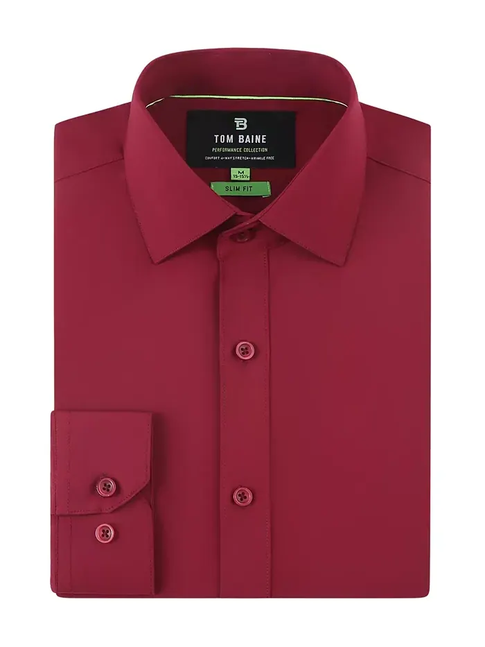 Мужская классическая рубашка Slim Fit из эластичной ткани Tom Baine — изображение 2 из 4, бордовый