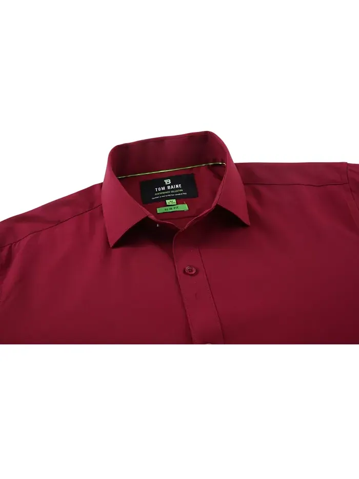Мужская классическая рубашка Slim Fit из эластичной ткани Tom Baine — изображение 3 из 4, бордовый