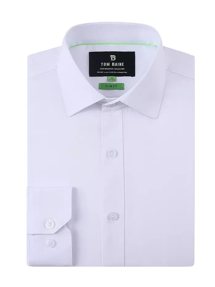 Мужская классическая рубашка Slim Fit из эластичной ткани Tom Baine — изображение 2 из 4, белый