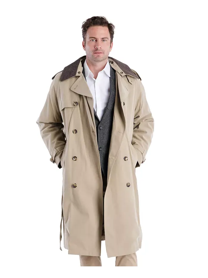 Мужской классический плащ с поясом Iconic Belted Trench Raincoat London Fog — изображение 5 из 6, чино