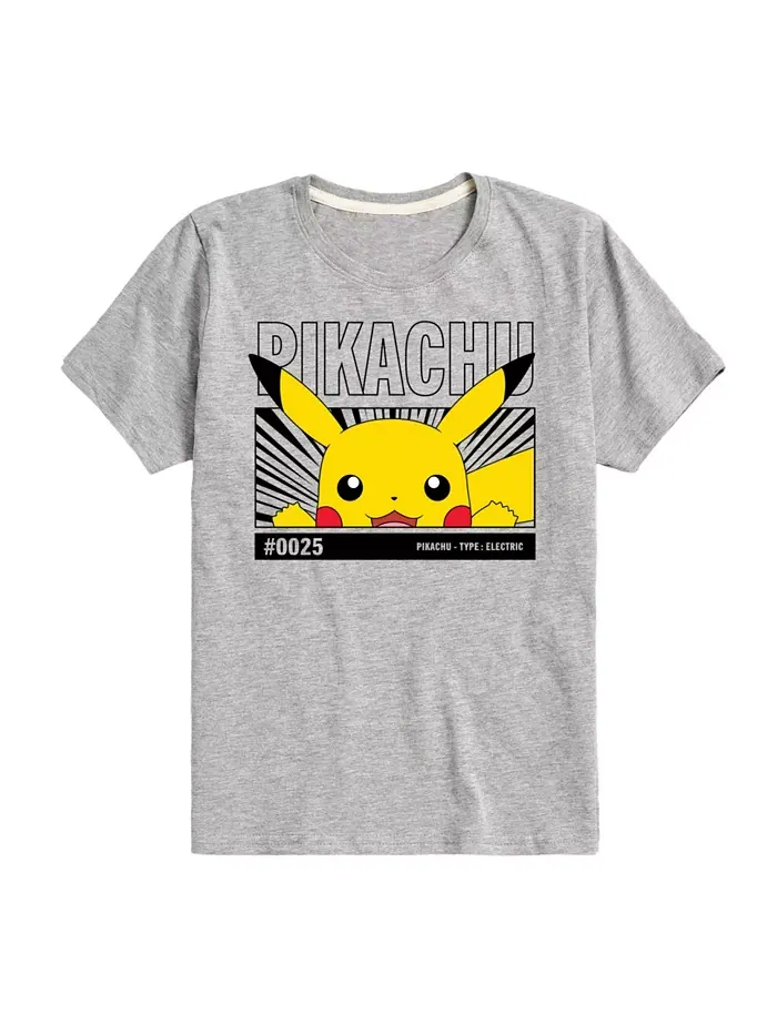 Футболка с принтом Пикачу для подростков Pokémon Big Boys Pokemon — серый