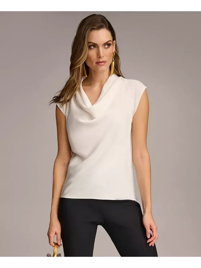 Женский топ с капюшоном и короткими рукавами Donna Karan New York — изображение 1 из 4, бежевый