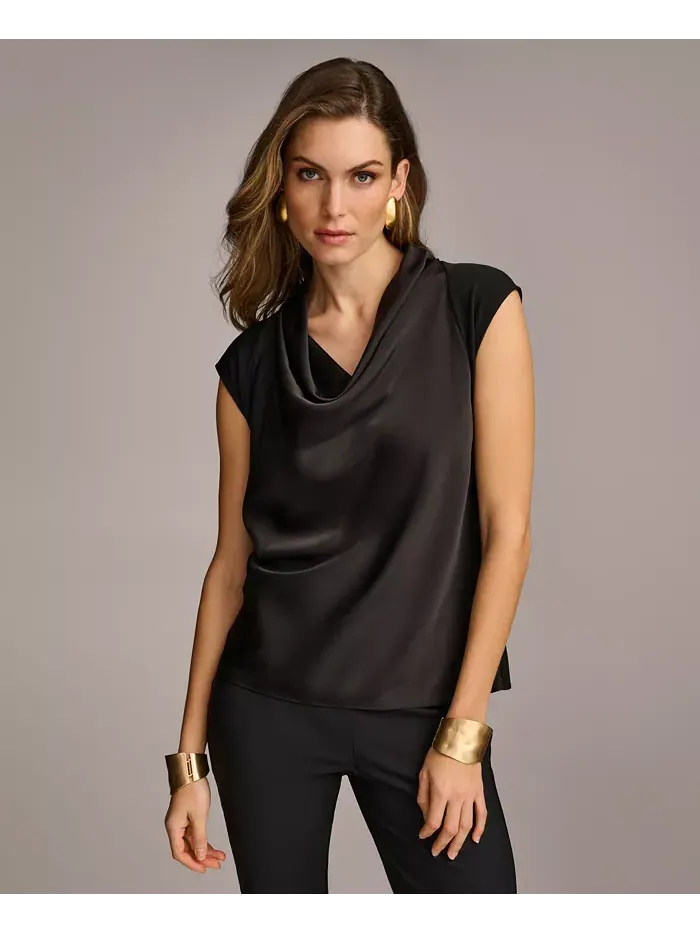 Женский топ с капюшоном и короткими рукавами Donna Karan New York — черный