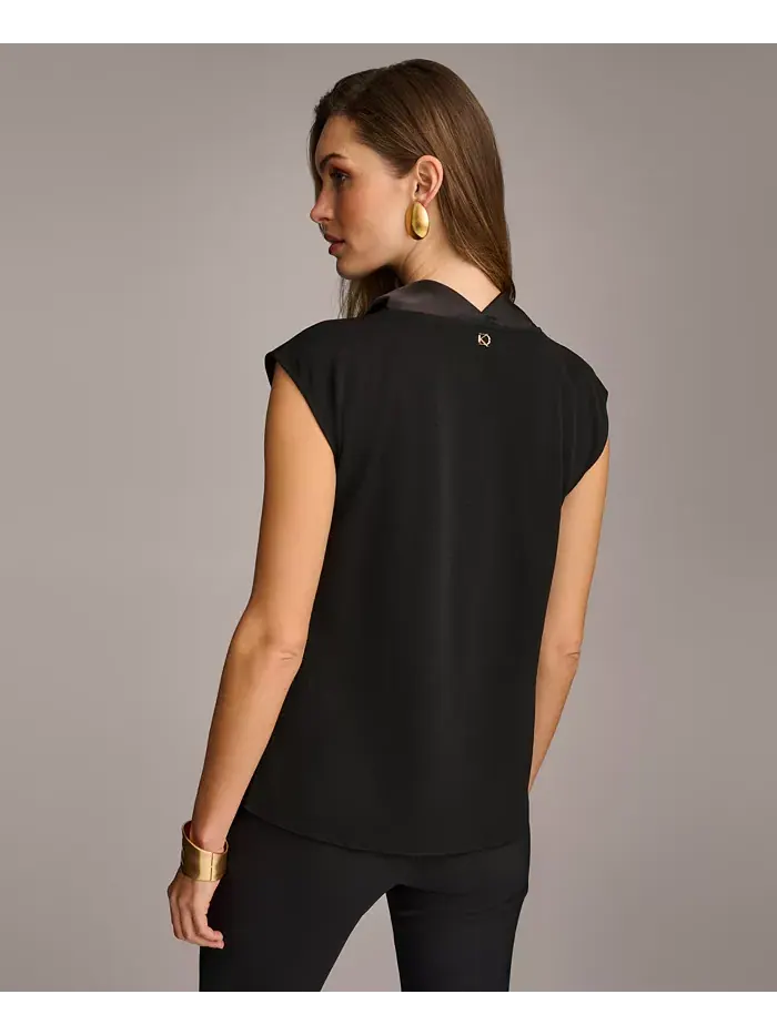 Женский топ с капюшоном и короткими рукавами Donna Karan New York — изображение 2 из 6, черный